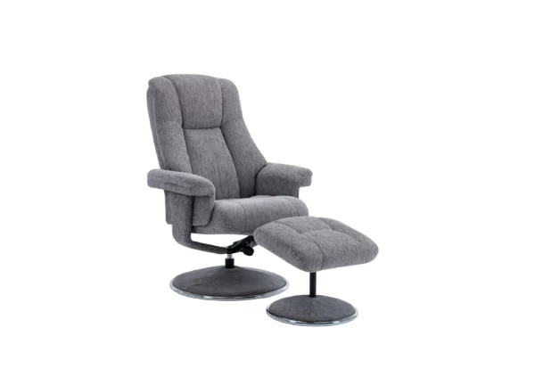 troyes fabric swivel recliner chair and footstool pewter